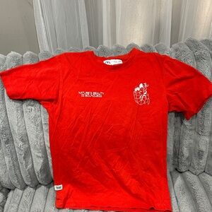 Zara Red Kids Graphic Tee with Nature Chest Print